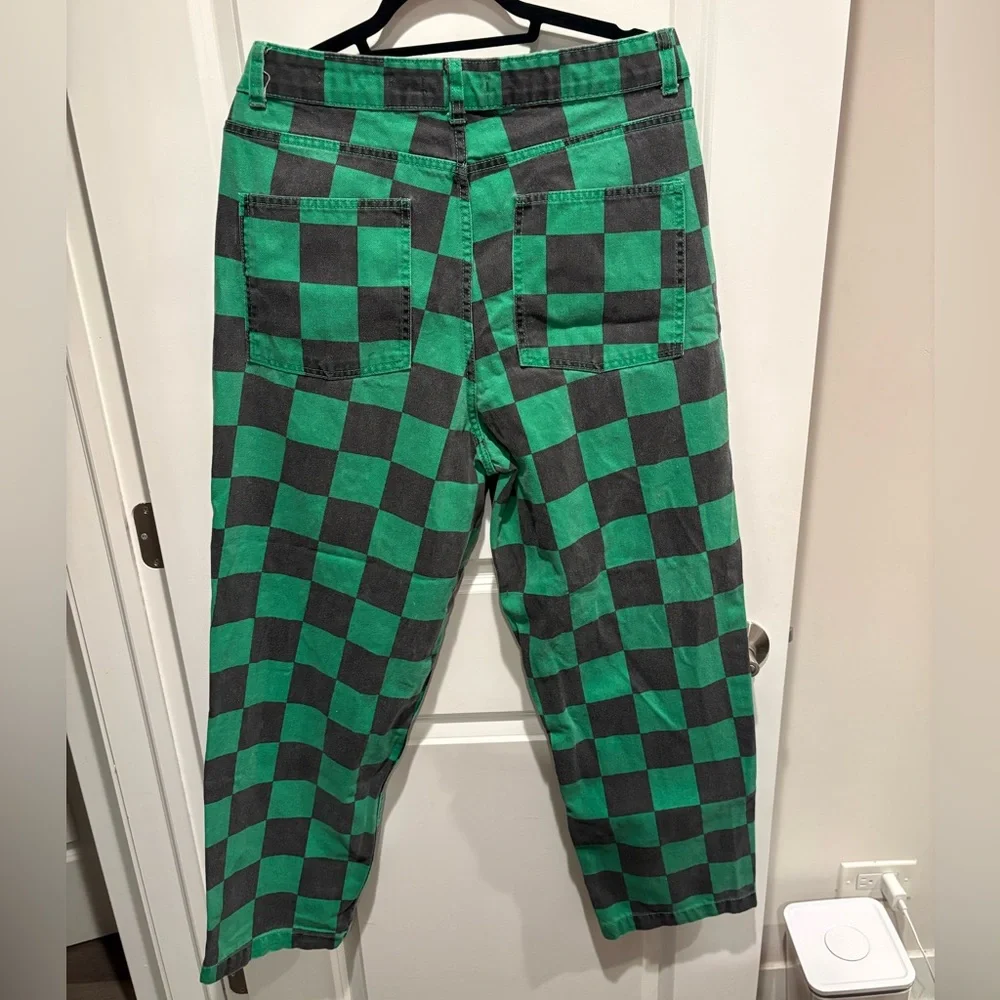 Bershka Green and Black Checker Jeans - Picture 3 of 10